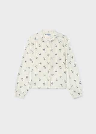 Girls' Ruffle Collar Bow Print Blouse