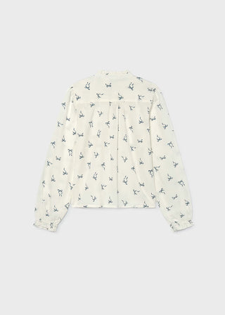 Girls' Ruffle Collar Bow Print Blouse