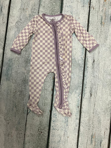 Lavender cloud checkered Ruffle footie 