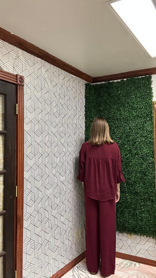 Aria Burgundy Striped Co-ord Set | Chic Wide-Leg Loungewear-210 Womens Top-She & Sky-Baby In Bloom