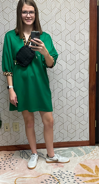 Green Dress with Leopard Accent Dress