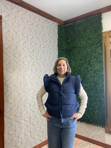 Navy Blue Vest with Bow Accent