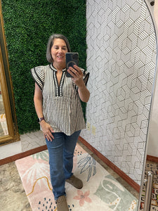 Charcoal striped ruffle shirt