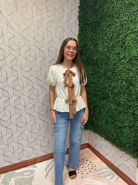 Lightweight Textured Blouse with Ties