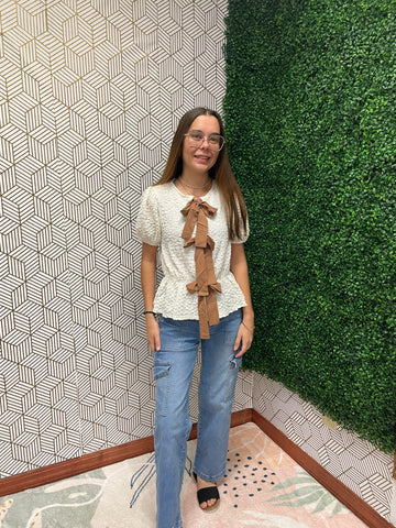 Lightweight Textured Blouse with Ties