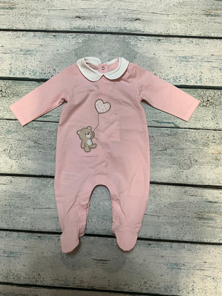 Baby Girl Pink Teddy Bear Embroidered Footie One-Piece-110 Footie/pjs/coverall/gown-Mayoral USA-Baby In Bloom