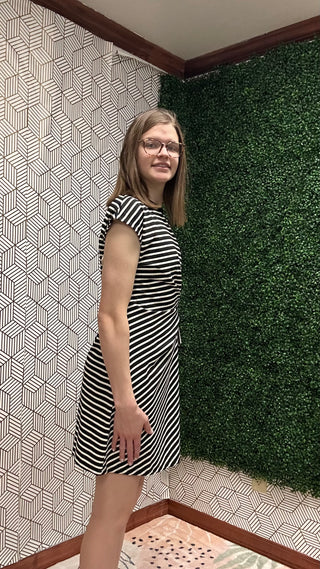 Savannah Striped Side-Tie Crew Neck Mini Dress-230 Womens Dress/Romper/jump-Stacccato-Baby In Bloom