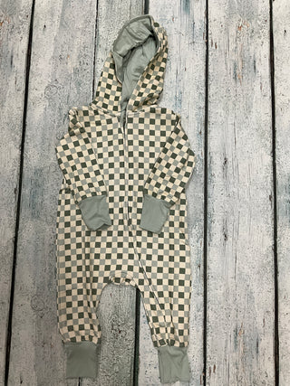 Fern checkered terry zip romper
