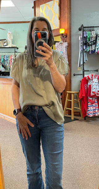 Olive Flutter Sleeve Shirt