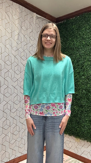 Bloom in Style: Vibrant Floral Mesh Long Sleeve Layering Top-210 Womens Top-Jess Lea-Baby In Bloom