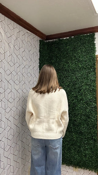Aria Cable Knit Collared Polo Sweater - Cream-210 Womens Top-She & Sky-Baby In Bloom