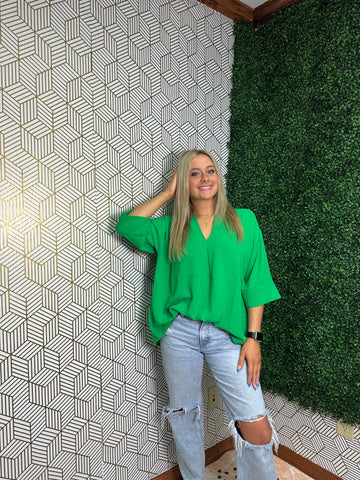 Kelly Green V Neck Top