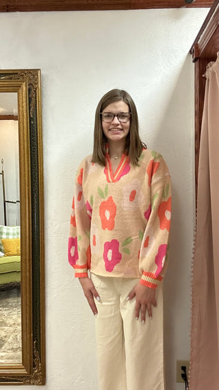 Pink Floral Sweater-Distress-Bibi-Baby In Bloom