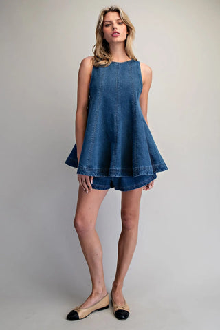 Sleeveless Paneled Flared A-Line Denim Top-230 Womens Dress/Romper/jump-EE:Some-Baby In Bloom