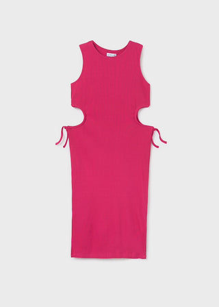 Magenta Ribbed Midi Dress