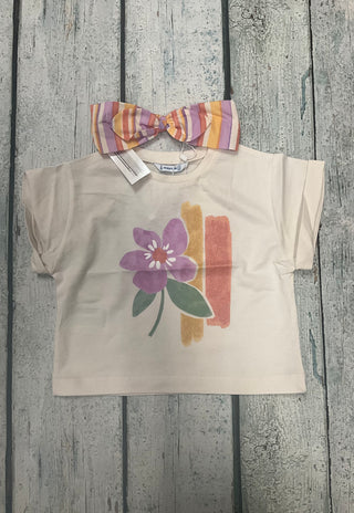 Flower shirt with headband-130 Kids Tops-Mayoral USA-Baby In Bloom