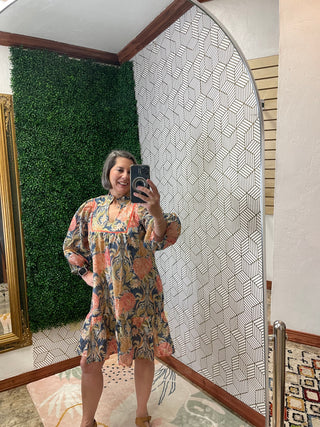 Navy floral print dress