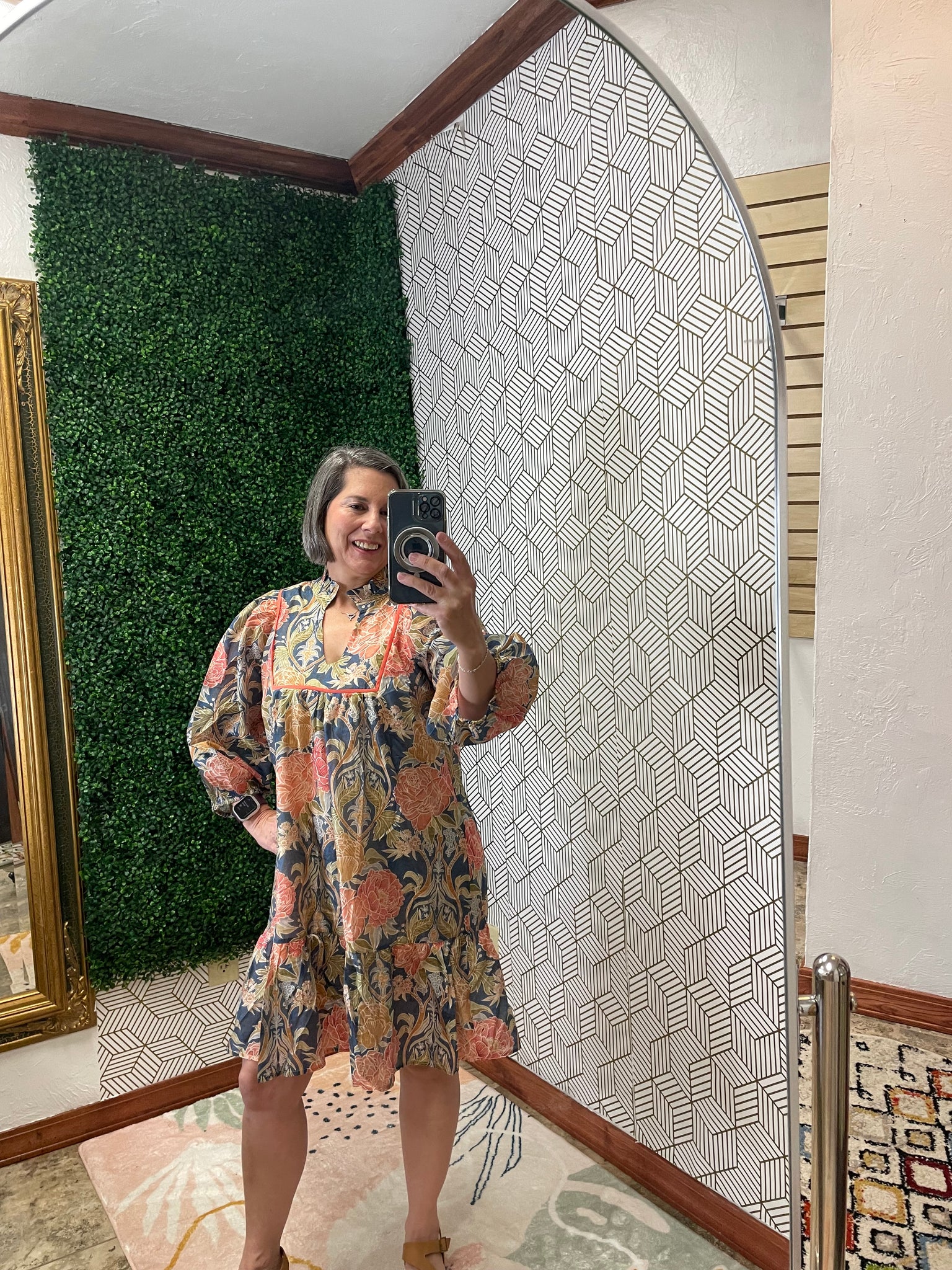 Navy floral print dress