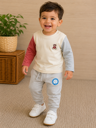 Aviator Teddy Bear Long Sleeve Tee – Playful Color-Block Baby Shirt-130 Kids Tops-Mayoral USA-Baby In Bloom
