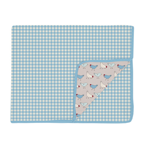 Seaside Gingham and Latte Chicken Toddler Blanket