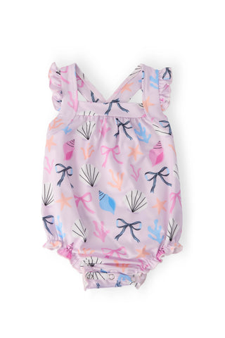Beachside Bows & Shells | Baby Ruffle Cross-Back Romper-160 Dress/Romper/Jumpsuit-Mila & Rose-Baby In Bloom