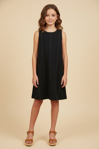 Girls’ Modern Contrast-Stitch A-Line Dress – Chic Black-160 Dress/Romper/Jumpsuit-Hayden-Baby In Bloom