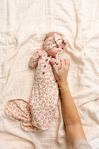 Briar Vintage Peach Knotted Baby Gown | Ultra-Soft Newborn Gown-110 Footie/pjs/coverall/gown-Lou Lou and Company-Baby In Bloom