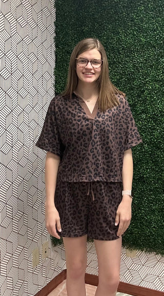 Wild Side Patchwork Leopard V-Neck Collar Top-210 Womens Top-Little Daisy Closet-Baby In Bloom