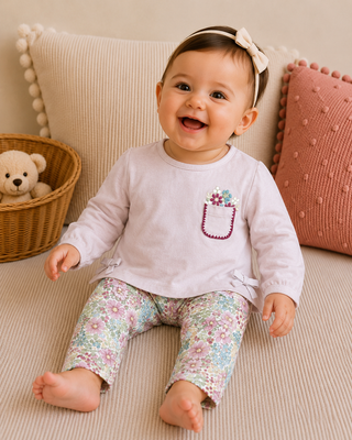 Sweet Lavender Floral Pocket Long-Sleeve Top with Side Bows-130 Kids Tops-Mayoral USA-Baby In Bloom