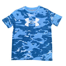 Under Armour Horizon Blue Camo Performance Tee – Cotton Blend Graphic Shirt-130 Kids Tops-Under Armour-Baby In Bloom