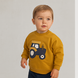 Mustard Pullover with Blue Tractor