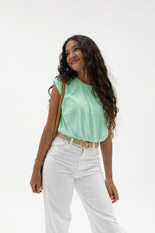 Mint Fizz Structured Shoulder Cotton Jersey Top-130 Kids Tops-tenly-Baby In Bloom