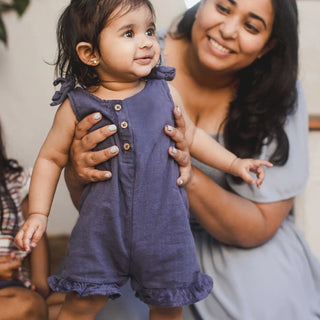 Blue Smoke Muslin Gauze Ruffle Romper – Baby & Toddler Girl-160 Dress/Romper/Jumpsuit-Burt's Bees-Baby In Bloom