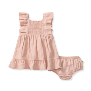 Organic Pink Check Gauze Baby Ruffle Dress & Bloomer Set-160 Dress/Romper/Jumpsuit-Burt's Bees-Baby In Bloom