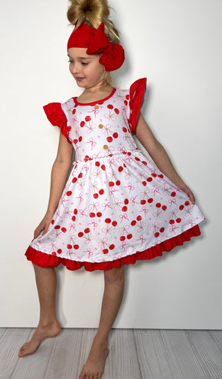 Coquette Cherries Dress-160 Dress/Romper/Jumpsuit-Clover Cottage-Baby In Bloom