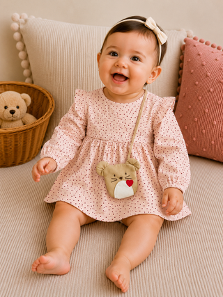 Soft Cotton Polka Dot Ruffle Dress with Matching Mouse Purse Set-160 Dress/Romper/Jumpsuit-Mayoral USA-Baby In Bloom