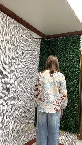 Meadow Bloom Boho V-Neck Floral Long Sleeve Blouse-210 Womens Top-Little Daisy Closet-Baby In Bloom