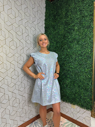 Light Blue Metalic Leopard Dress
