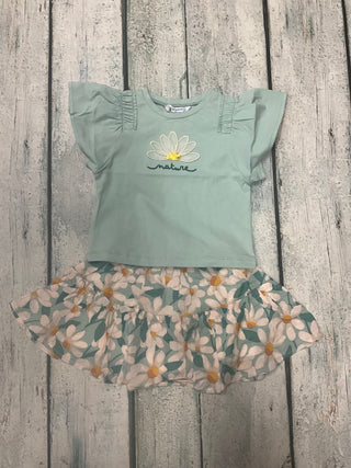 Teal Shirt with Flower-130 Kids Tops-Mayoral USA-Baby In Bloom