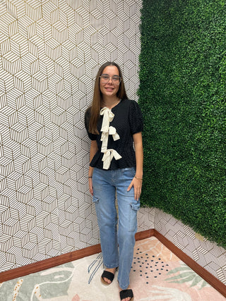 Lightweight Textured Blouse with Ties