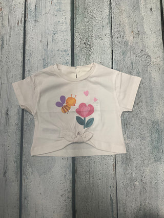 Cream Flower and Bee Shirt-130 Kids Tops-Mayoral USA-Baby In Bloom