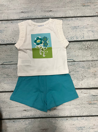 Blue Blossom Ruffle Sleeve Top-130 Kids Tops-Mayoral USA-Baby In Bloom
