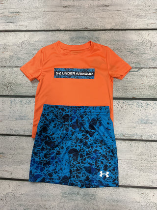 Under Armour Tech Printed SS Set – Apollo Orange / Blue-150 Kids Sets-Under Armour-Baby In Bloom