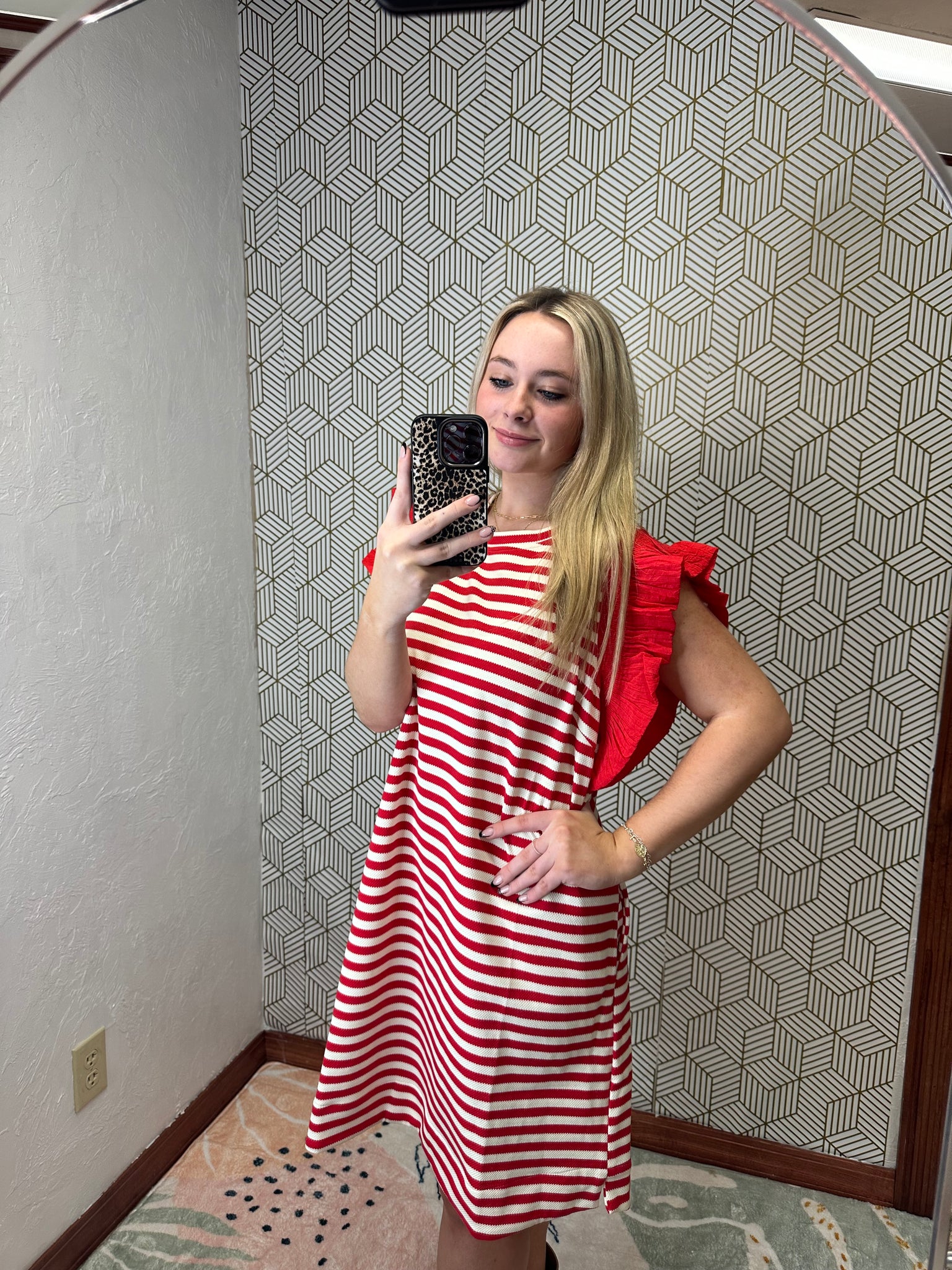 Striped Ruffled Sleeve Dress