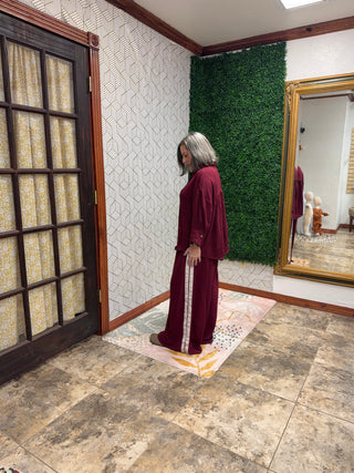Aria Burgundy Striped Co-ord Set | Chic Wide-Leg Loungewear-210 Womens Top-She & Sky-Baby In Bloom