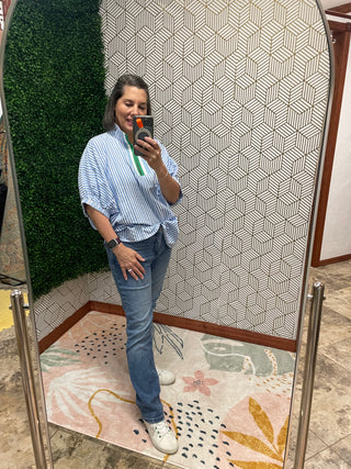 Sky blue w/stripe collar shirt