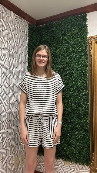 Black and White Striped Lounge Shirt-210 Womens Top-Blu Pepper-Baby In Bloom