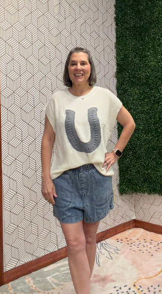 Lucky Horseshoe Western Crochet Knit Sweater-210 Womens Top-Little Daisy Closet-Baby In Bloom