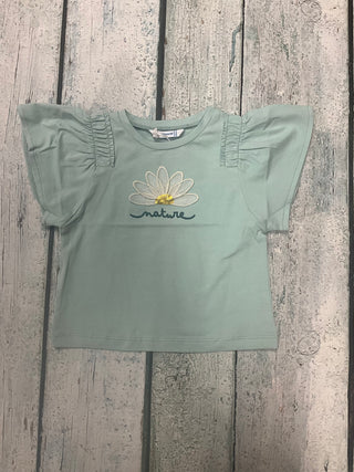 Teal Shirt with Flower-130 Kids Tops-Mayoral USA-Baby In Bloom