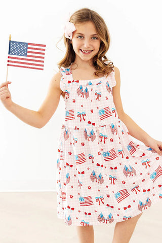 Girls Patriotic Pink Gingham American Flag Ruffle Dress-160 Dress/Romper/Jumpsuit-Mila & Rose-Baby In Bloom